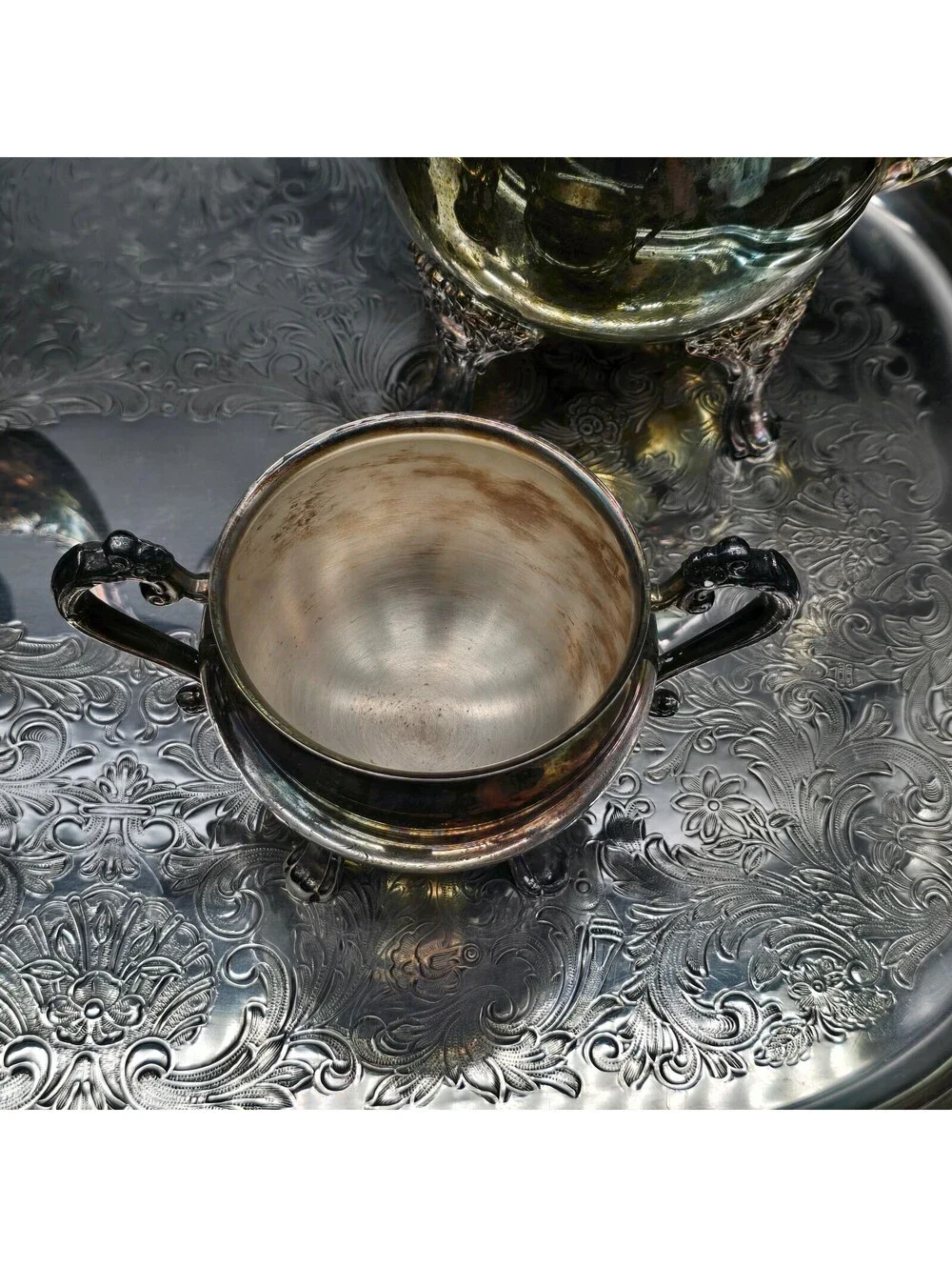 Vintage Suffolk Silversmiths Silverplate Coffee & Tea Set Tray  5 Pc Classique